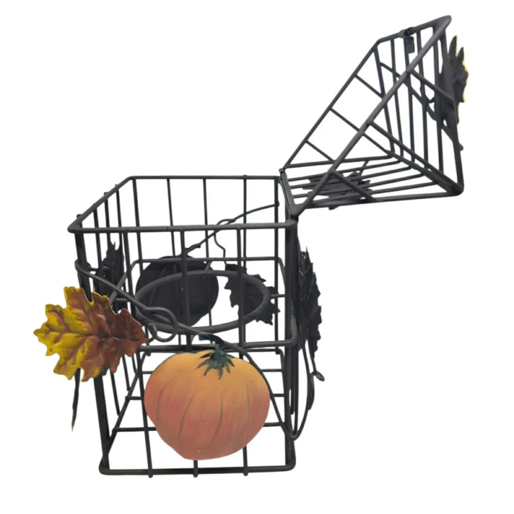Metal Leaf and Pumpkin Candle Holder